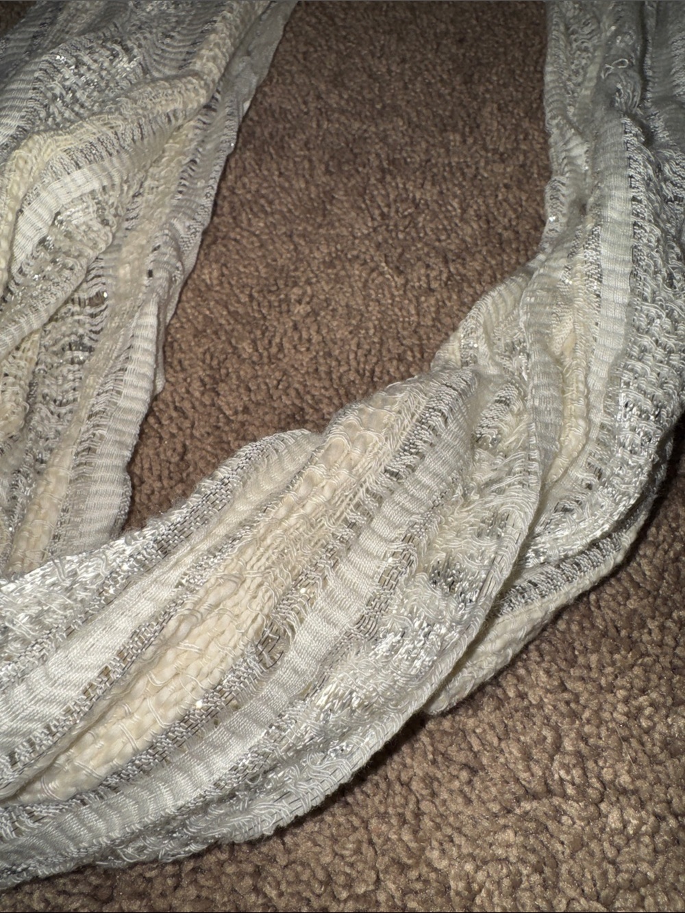 Apt. 9 Ivory infinity scarf with Silver Metallic Stripes Spring Fall lightweight - Picture 7 of 9